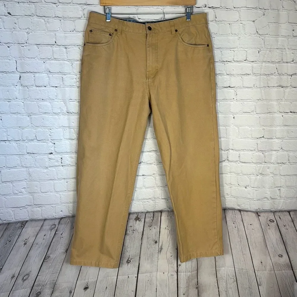 Orvis KHP Jeans Mens Brown Canvas Straight 100% Cotton Workwear‎ size 38/30